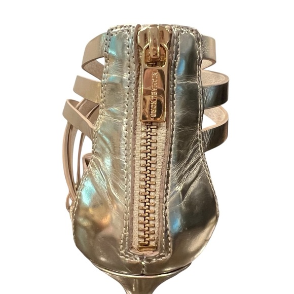 Michael Kors Ava Leather Multi Strap Buckle Zip 3.5” Heel Gold Sandal Size 7.5 - Picture 6 of 9